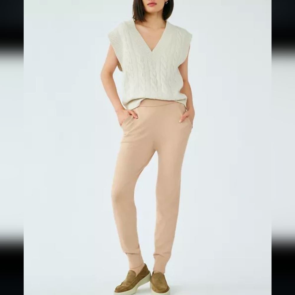 ARITZIA THE GROUP BY BABATON Rodin High Waisted Knit Jogger Pants in Beige XXS